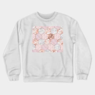 Rose gold princess marble hexagons Crewneck Sweatshirt